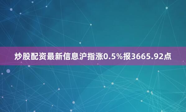 炒股配资最新信息沪指涨0.5%报3665.92点